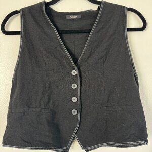 Massimo Dutti Black Linen Blend Vest Extra Small (XS)